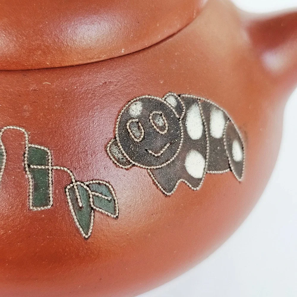 Vintage Yixing Zisha Clay Teapot Panda Bamboo Wire Inlay Chinese Tea Pot